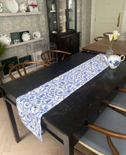 Load image into Gallery viewer, Table Runner "Blue Floral with HK icons" TR29