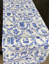 Load image into Gallery viewer, Table Runner "Blue Floral with HK icons" TR29
