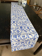 Load image into Gallery viewer, Table Runner "Blue Floral with HK icons" TR29