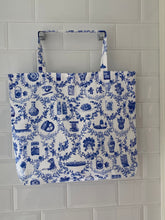 Load image into Gallery viewer, Tote Bag "Blue Floral with HK Icons" TB29