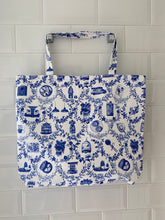 Load image into Gallery viewer, Tote Bag "Blue Floral with HK Icons" TB29