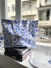 Load image into Gallery viewer, Tote Bag "Blue Floral with HK Icons" TB29