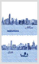 Load image into Gallery viewer, Tea Towel &quot;Hong Kong Skyline&quot; (blue) TT12
