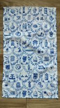 Load image into Gallery viewer, Tea Towel "Blue Floral with HK icons" TT29