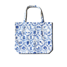Load image into Gallery viewer, Tote Bag "Blue Floral with HK Icons" TB29
