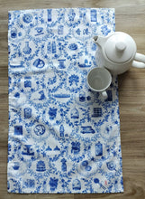 Load image into Gallery viewer, Tea Towel &quot;Blue Floral with HK icons&quot; TT29
